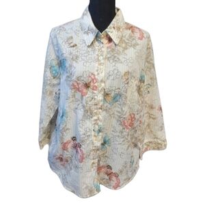 Alfre Dunner Button Up Floral & butterfly shirt Cotton Polyester Size 18